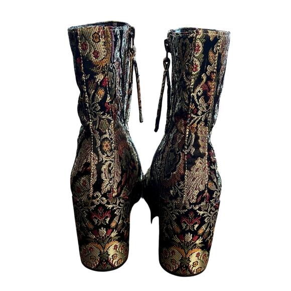 Topshop 7.5 Harry Jacquard Ankle Boots Embroidered Brocade Stack Heel Round Toe - Picture 5 of 9